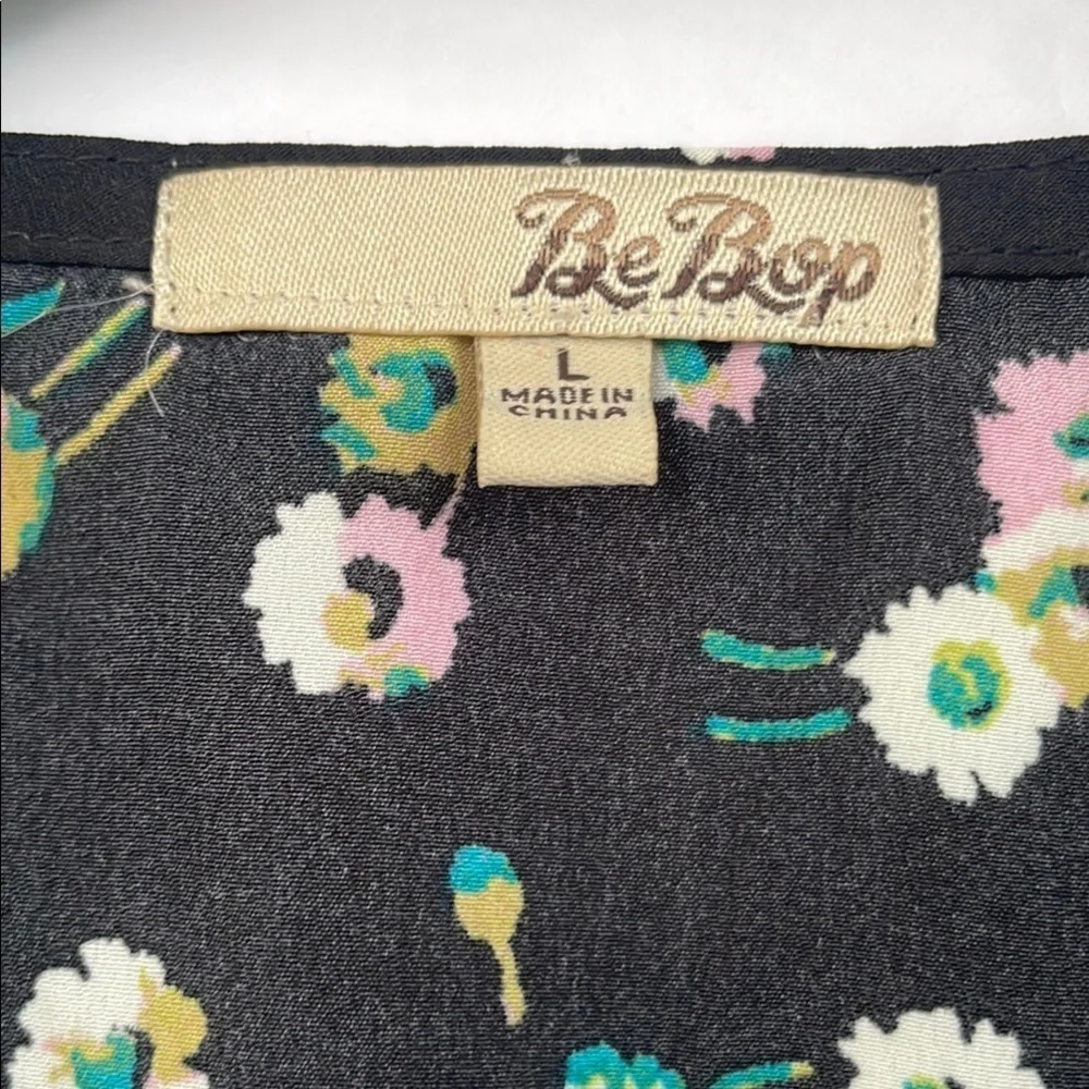 BeBop Black Floral Dress Decorative Sailor Bib Drawstring Waist Pockets Large